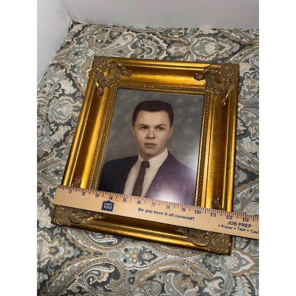 Vintage Ornate Gold Picture Frame with Studio Portrait Mid Century Decor 12x14